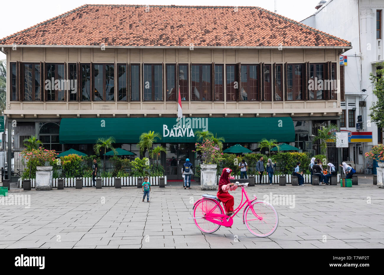 Indonesia, Java, Jakarta, old city Downtown (Kota), Taman Fatahillah place, view of Batavia Cafe Stock Photo