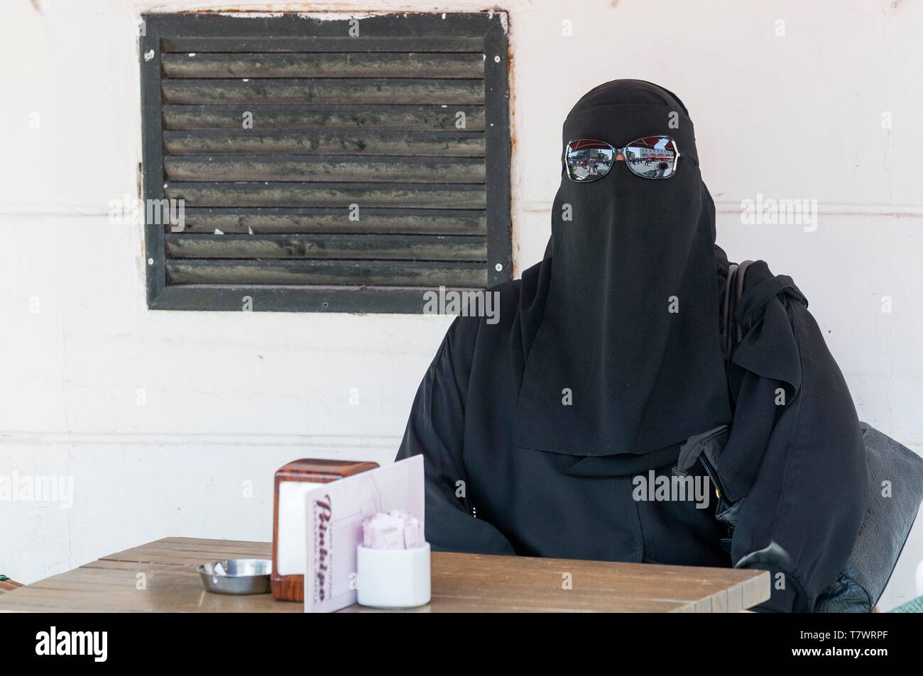 Turkey, Istanbul, Marmara Sea, Princes Islands, woman wearing a burka Stock Photo
