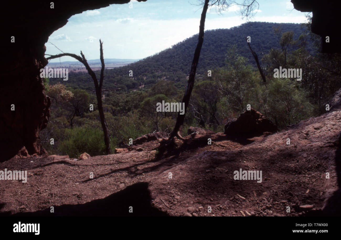 Ben Halls cave is the site where notorious bush ranger Ben Hall and his gang allegedly hid from the troopers. Weddin Mountains Nat.Park, NSW,Australia. Stock Photo