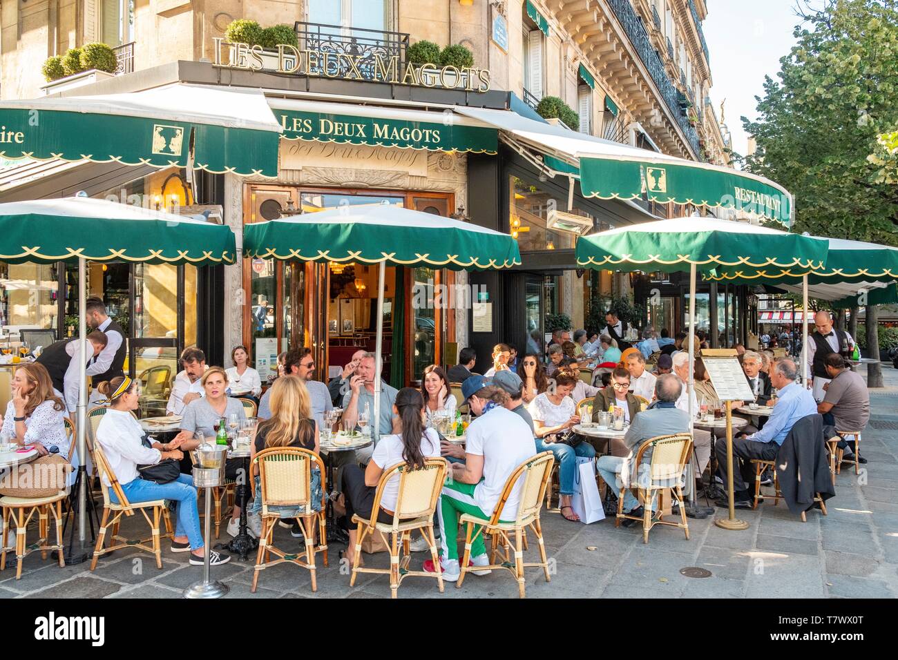 France, Paris, Saint Germain des Pres district, the Deux Magots restaurant Stock Photo