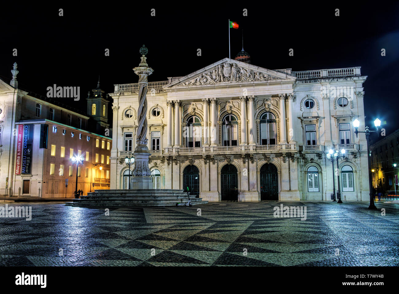 Neoclassical Lisbon City Hall (Pacos do Concelho de Lisboa) is the building, located in the Square of the Municipality Stock Photo