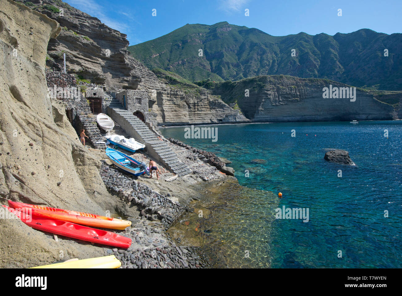 Italy, Sicily, Aeolian Islands, Salina, small harbour of Pollara scene of the shooting of the film the Postman (Il Postino) Stock Photo