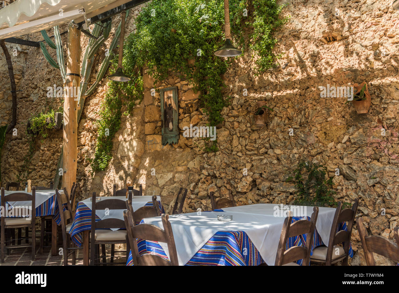 Restaurant seating in Chania Stock Photo
