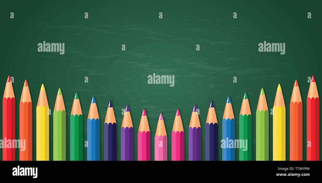colorful pencils on school blackboard background with copy space for your message vector illustration EPS10 Stock Vector