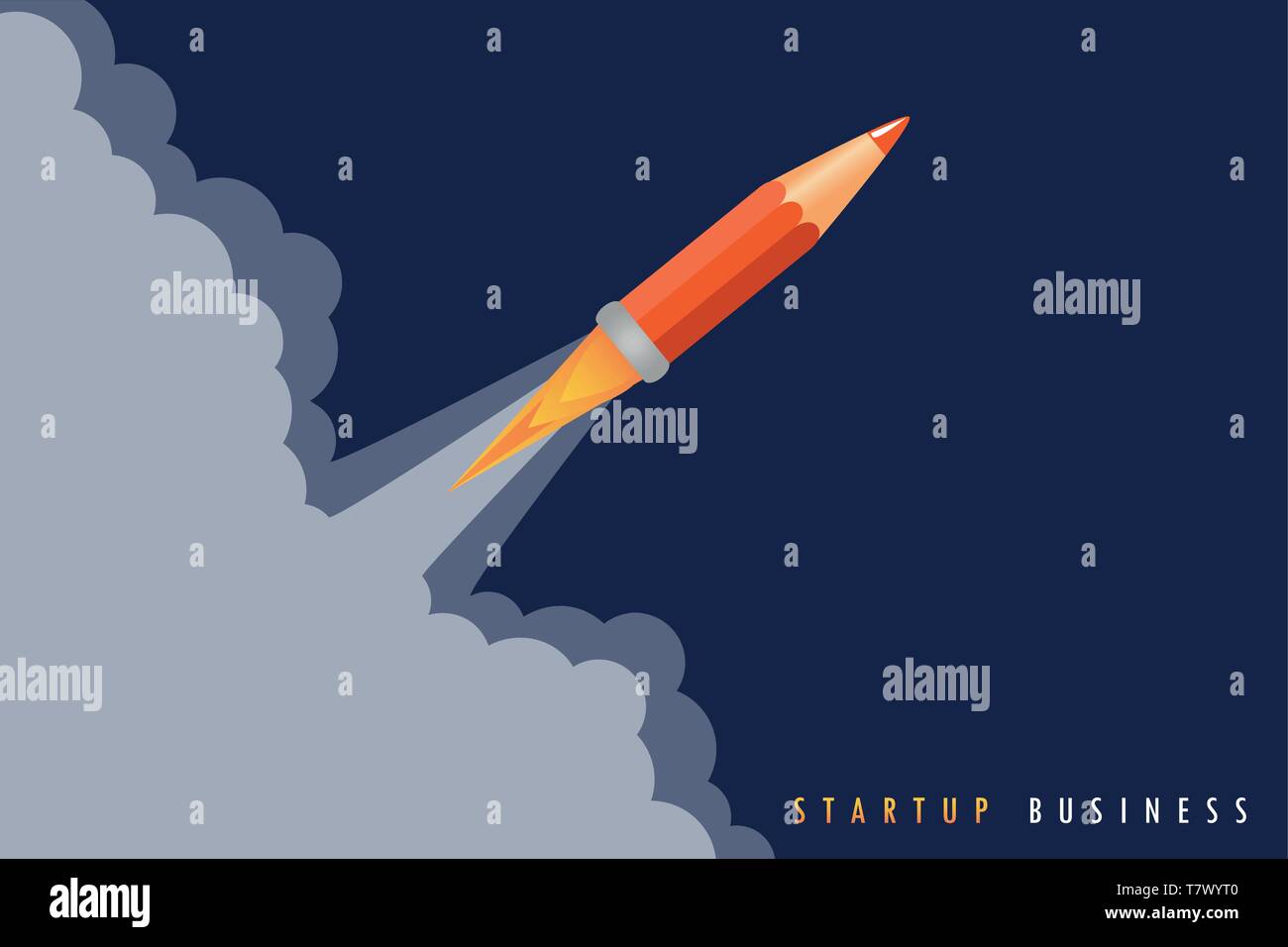 startup business concept with pencil rocket launch vector illustration EPS10 Stock Vector