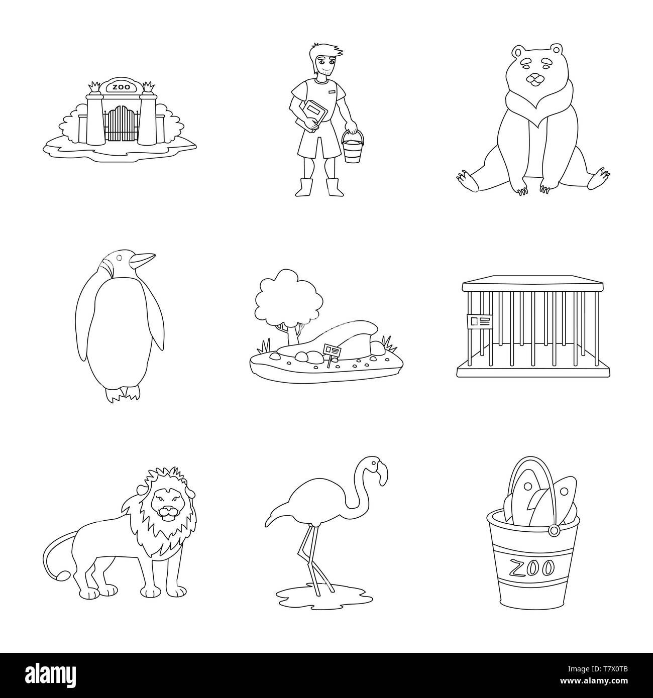 gate,zookeeper,bear,penguin,trees,cell,lion,flamingo,bucket,arch,man,brown,white,sand,empty,cute,pink,fish,exit,keeper,sleep,north,mound,jail,jungle,funny,crucian,open,entertainment,forest,zoo,park,safari,animal,nature,fun,fauna,flora,set,vector,icon,illustration,isolated,collection,design,element,graphic,sign,outline,line Vector Vectors , Stock Vector