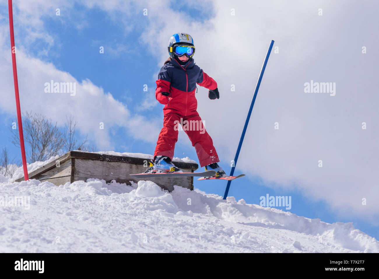 brave young boy jumping courageous from a wooden ramp Stock Photo - Alamy