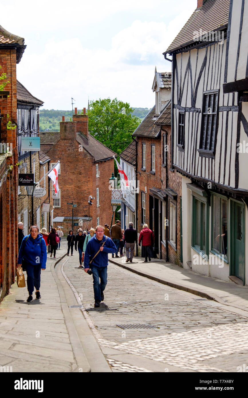 Around the Cathedral Quarter of Lincoln Lincolnshire Steep Hill Stock Photo