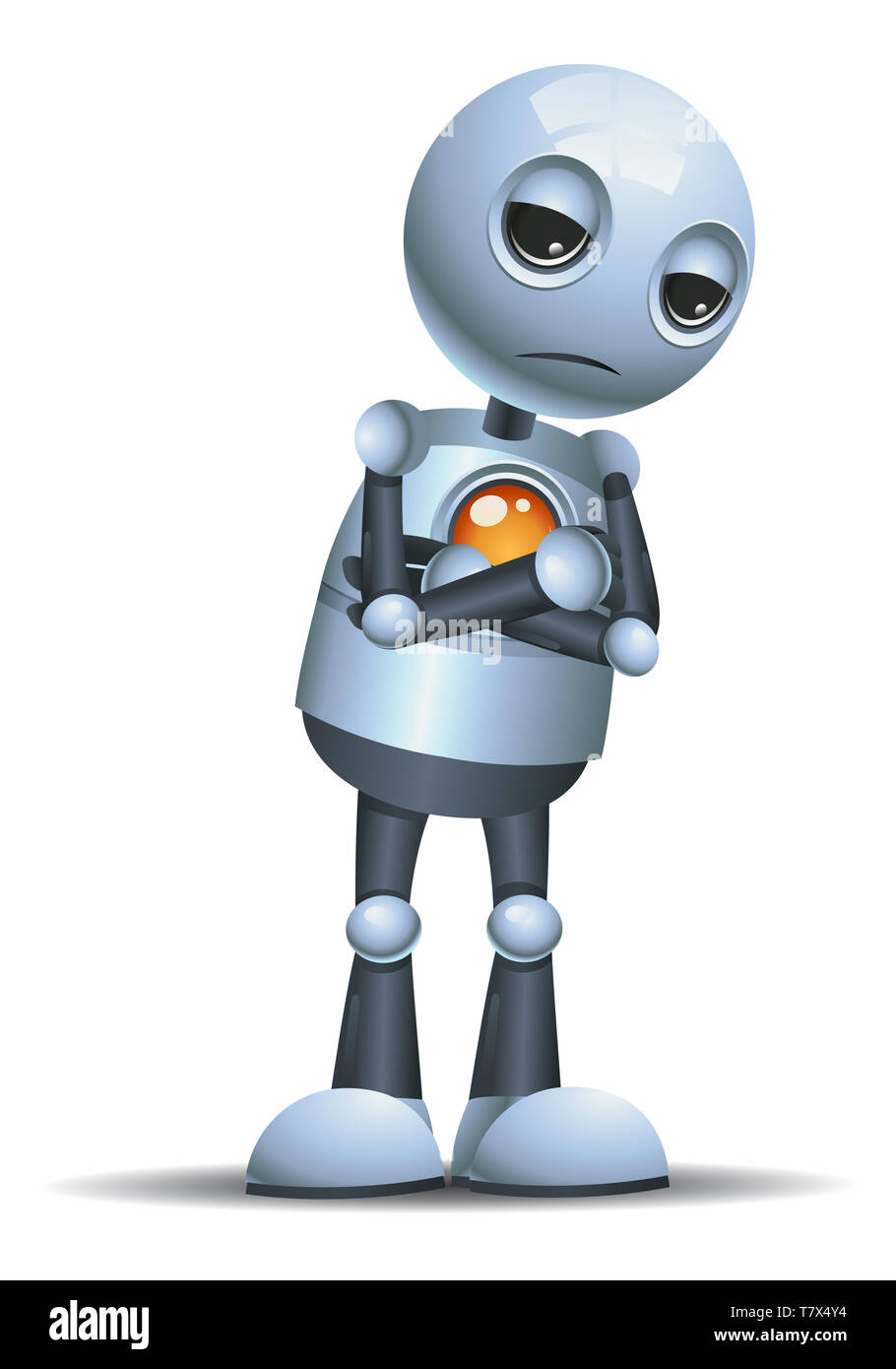 illustration of a little robot  sulking in a bad mood on isolated white background Stock Photo