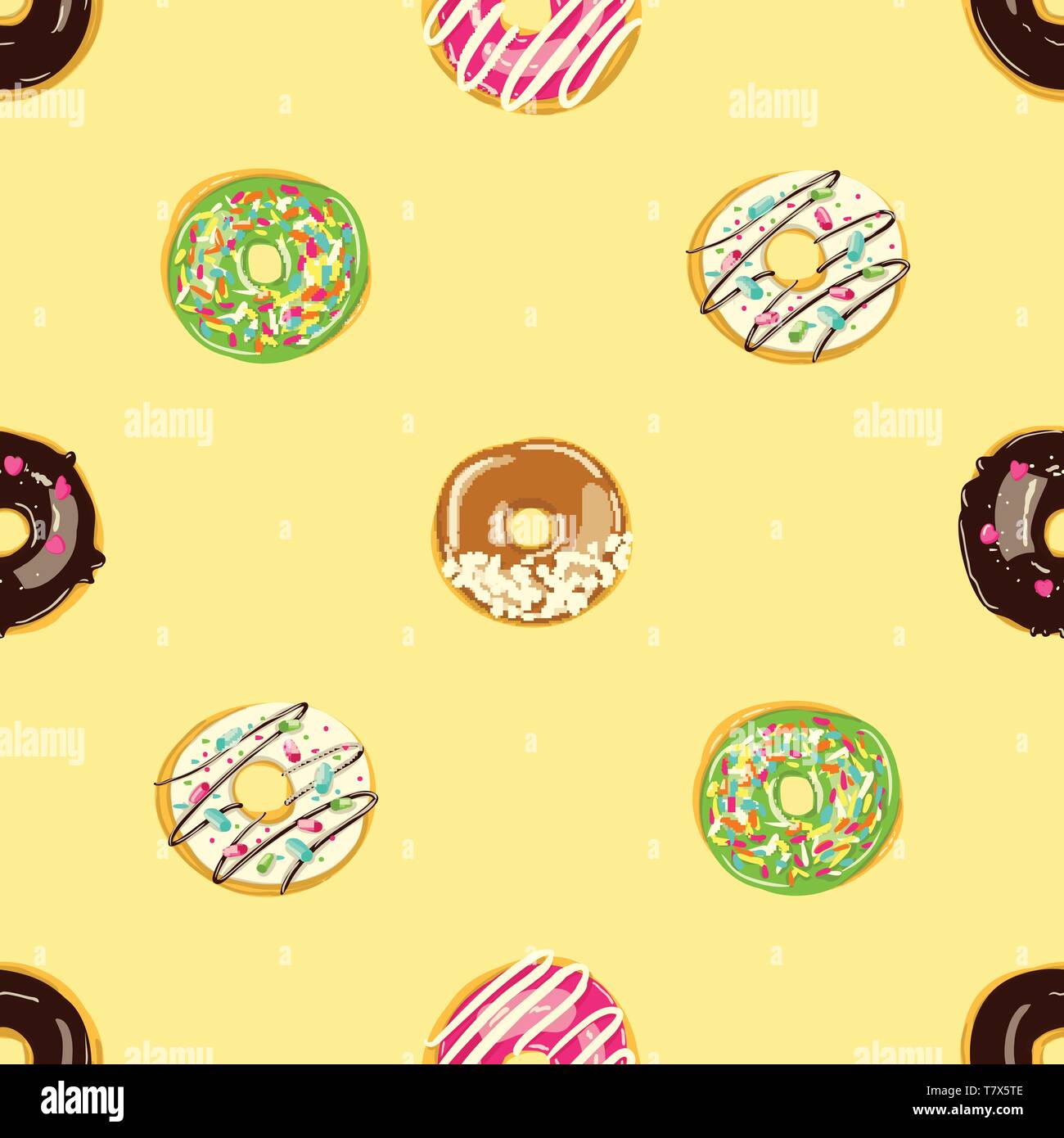 Glazed Donuts seamless pattern. Bakery Vector illustration. Top View ...