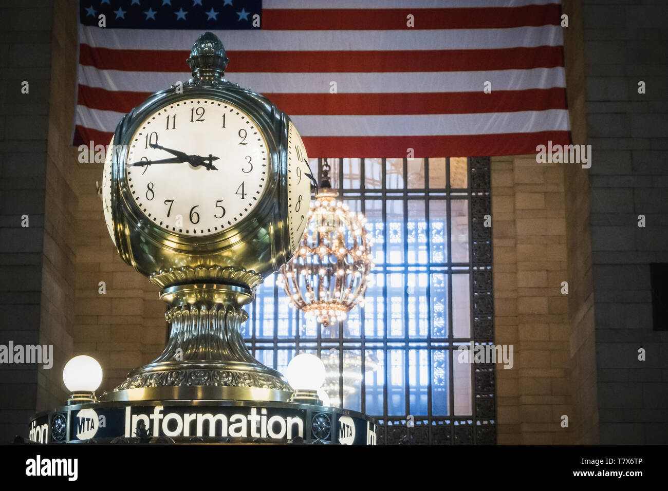 NEW YORK,USA - FEBRUARY 24, 2018: Golden Clock at the Grand Central Station MTA Information desk in Manhattan, New York Stock Photo