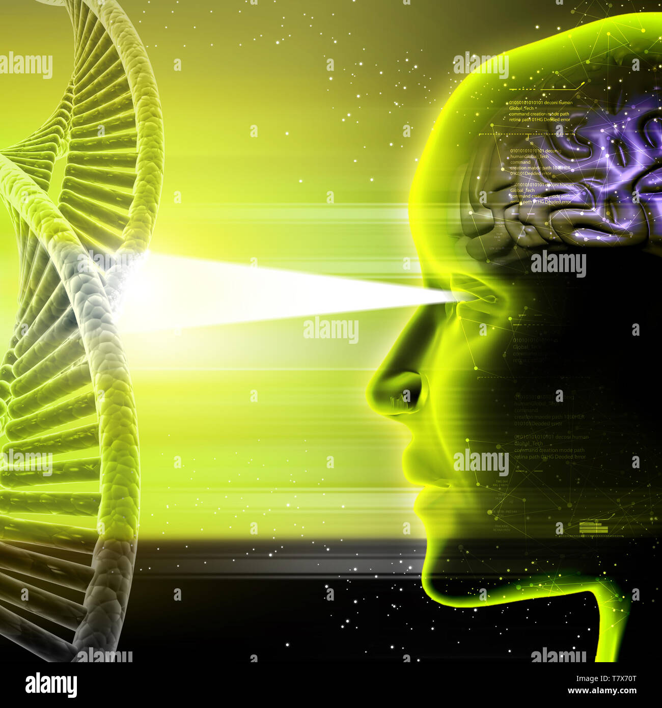 Man head and dna with cosmic energy Stock Photo