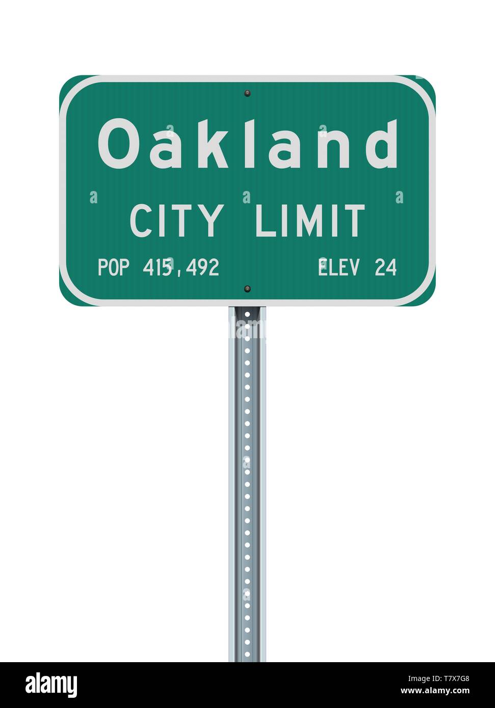 Vector illustration of the Oakland City Limit green road sign Stock