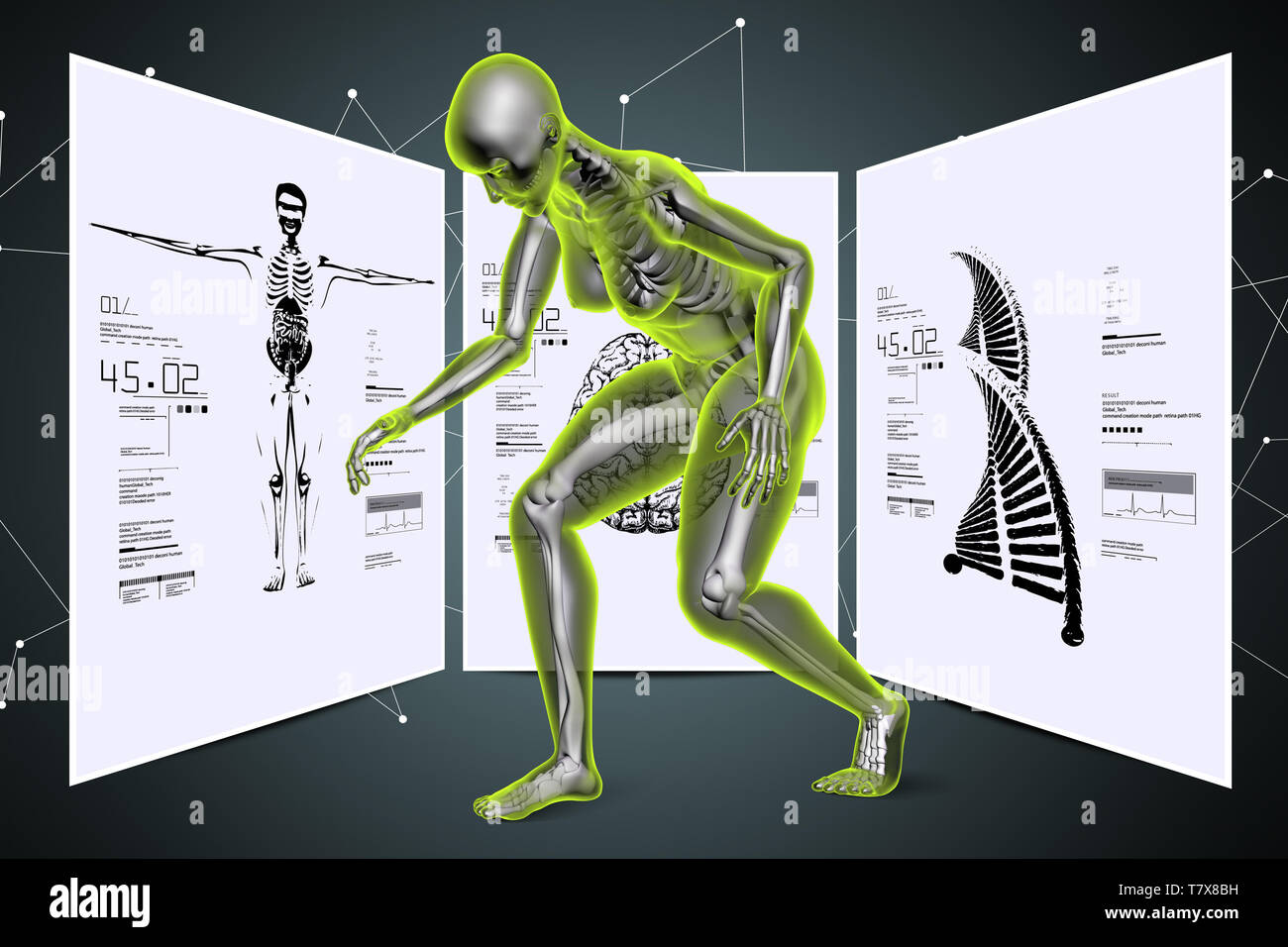 Skelton with dna and body parts Stock Photo Alamy