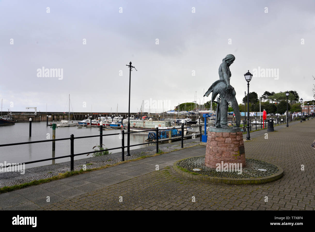 A very wet day at Watchet harbour walk. Stock Photo