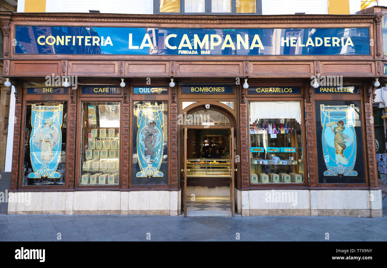 The facade of famous and oldest pastry shop La Campana in the historic