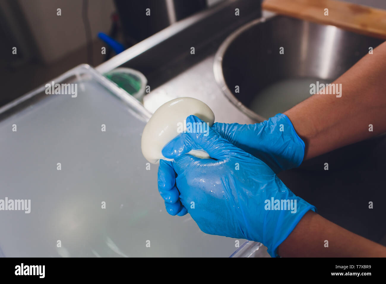 Production process of mozzarella cheese, cheese making process Stock Photo Alamy