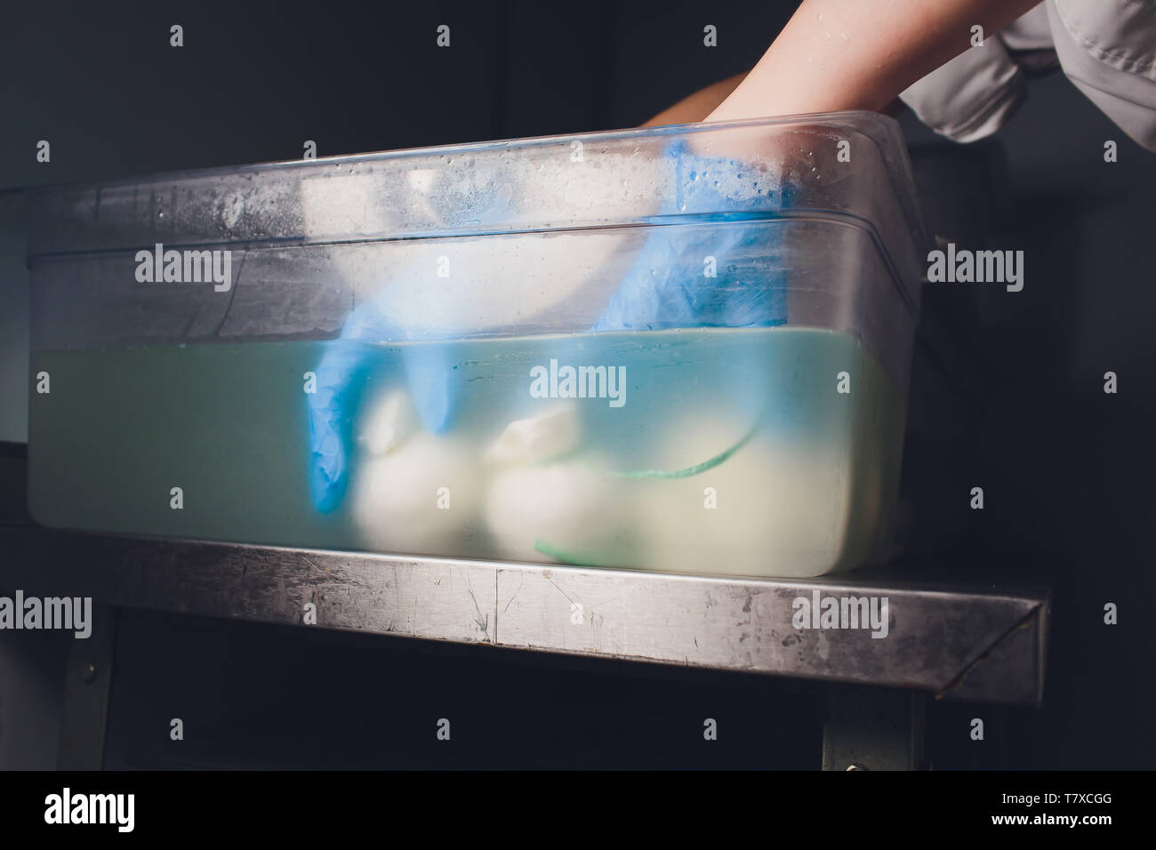 Production process of mozzarella cheese, cheese making process Stock Photo Alamy