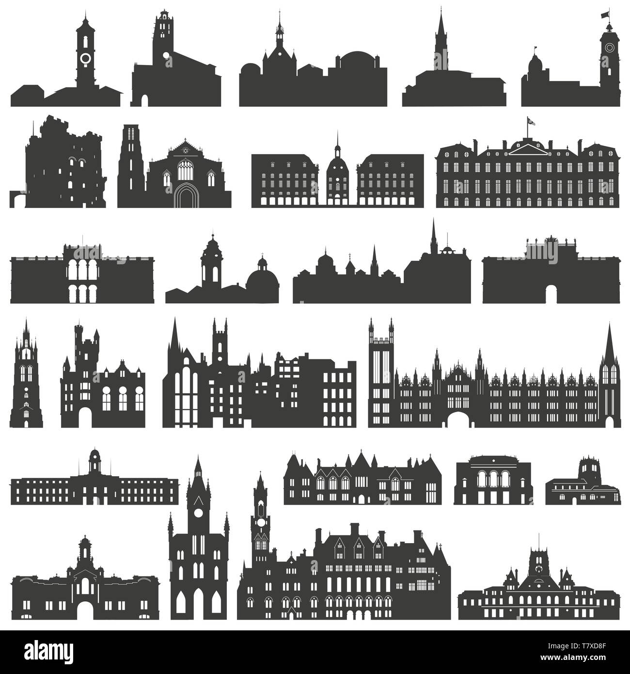 vector collection of isolated palaces, temples, churches, cathedrals ...