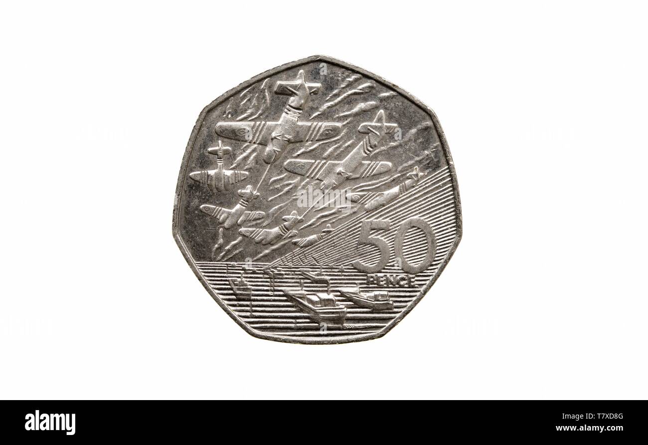1994, 50p piece, battle of britain,fifty pence coin, Stock Photo