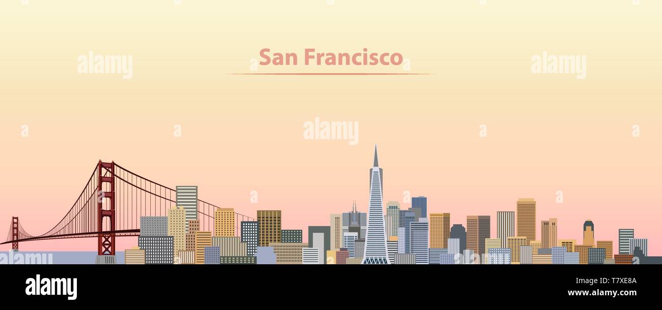 vector illustration of San Francisco city skyline at sunrise Stock Vector