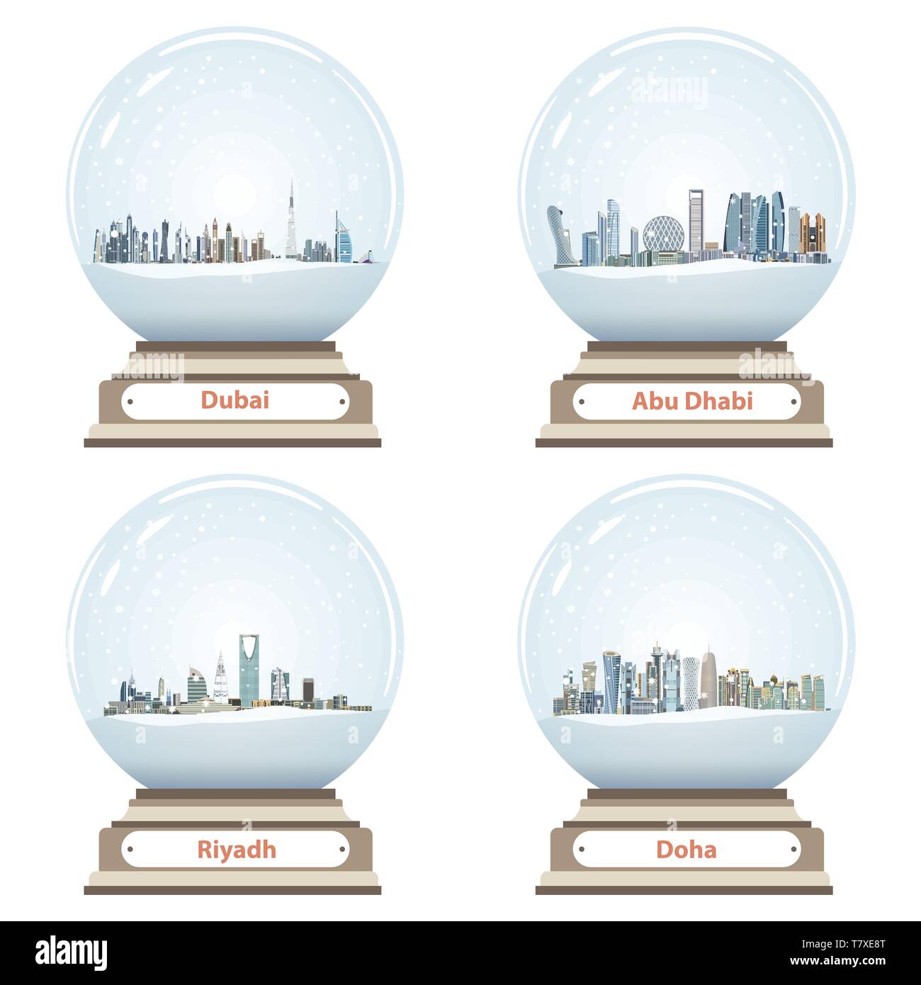 vector collection of snow globes with city skylines Stock Vector