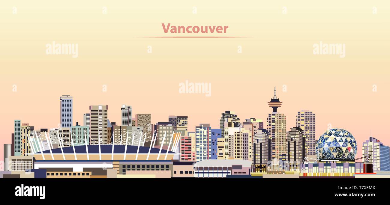 vector illustration of Vancouver city skyline at sunrise Stock Vector ...