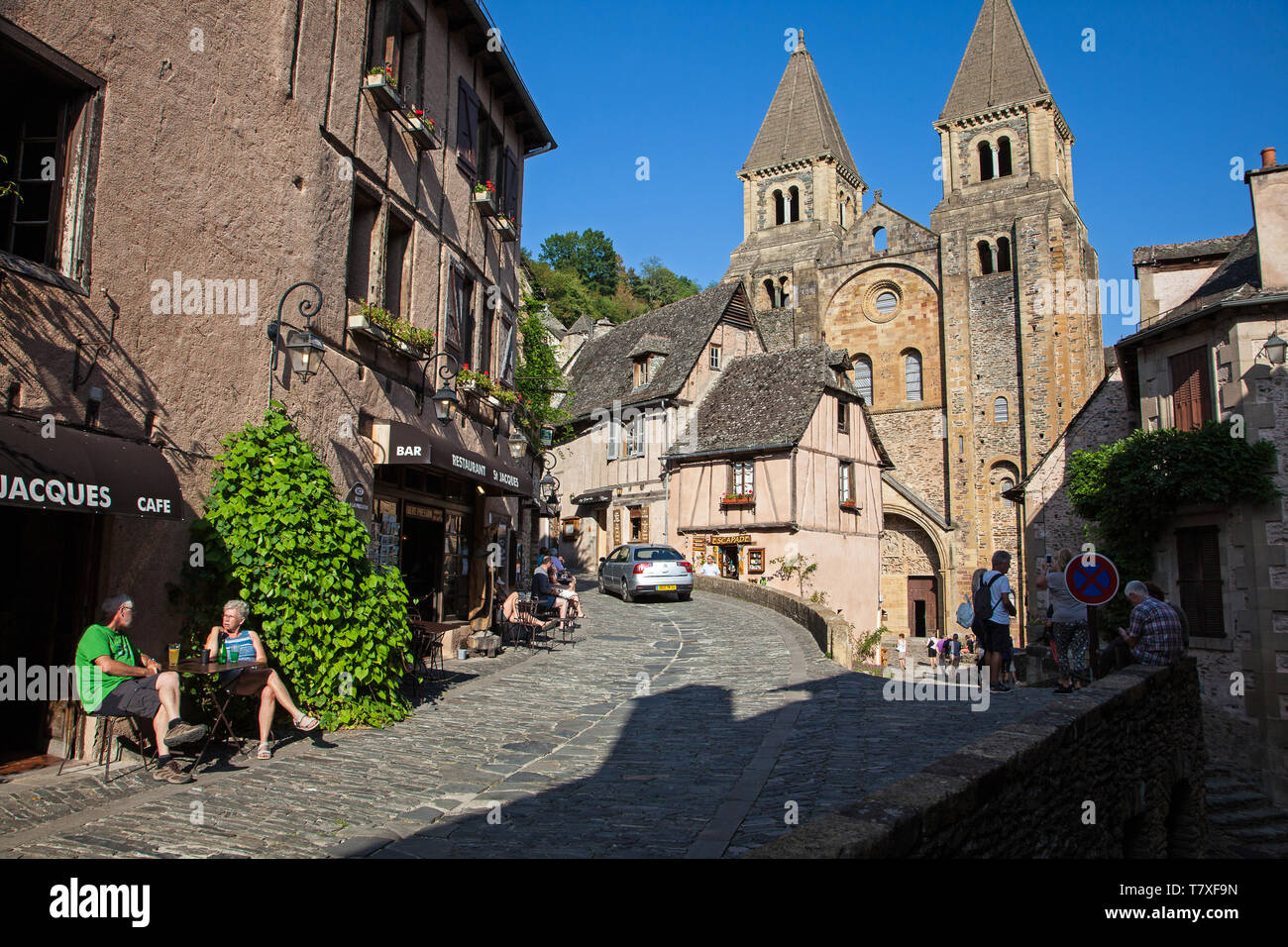 Village of Conques (south of France), in the Aveyron department, on the Way of St James (Santiago de Compostela), “voie du Puy” pilgrimage route, Fran Stock Photo