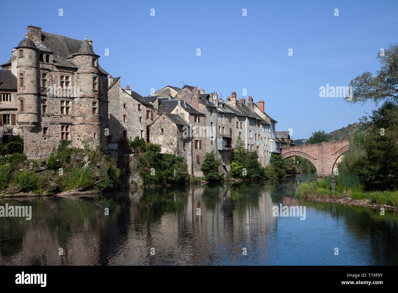 Village of Espalion (south of France), in the Aveyron department, on the banks of the Lot river, Way of St James (Santiago de Compostela), “voie du Pu Stock Photo