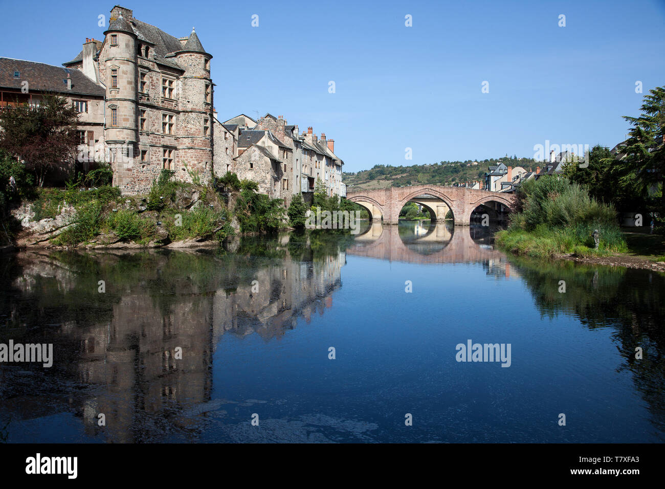Village of Espalion (south of France), in the Aveyron department, on the banks of the Lot river, Way of St James (Santiago de Compostela), “voie du Pu Stock Photo