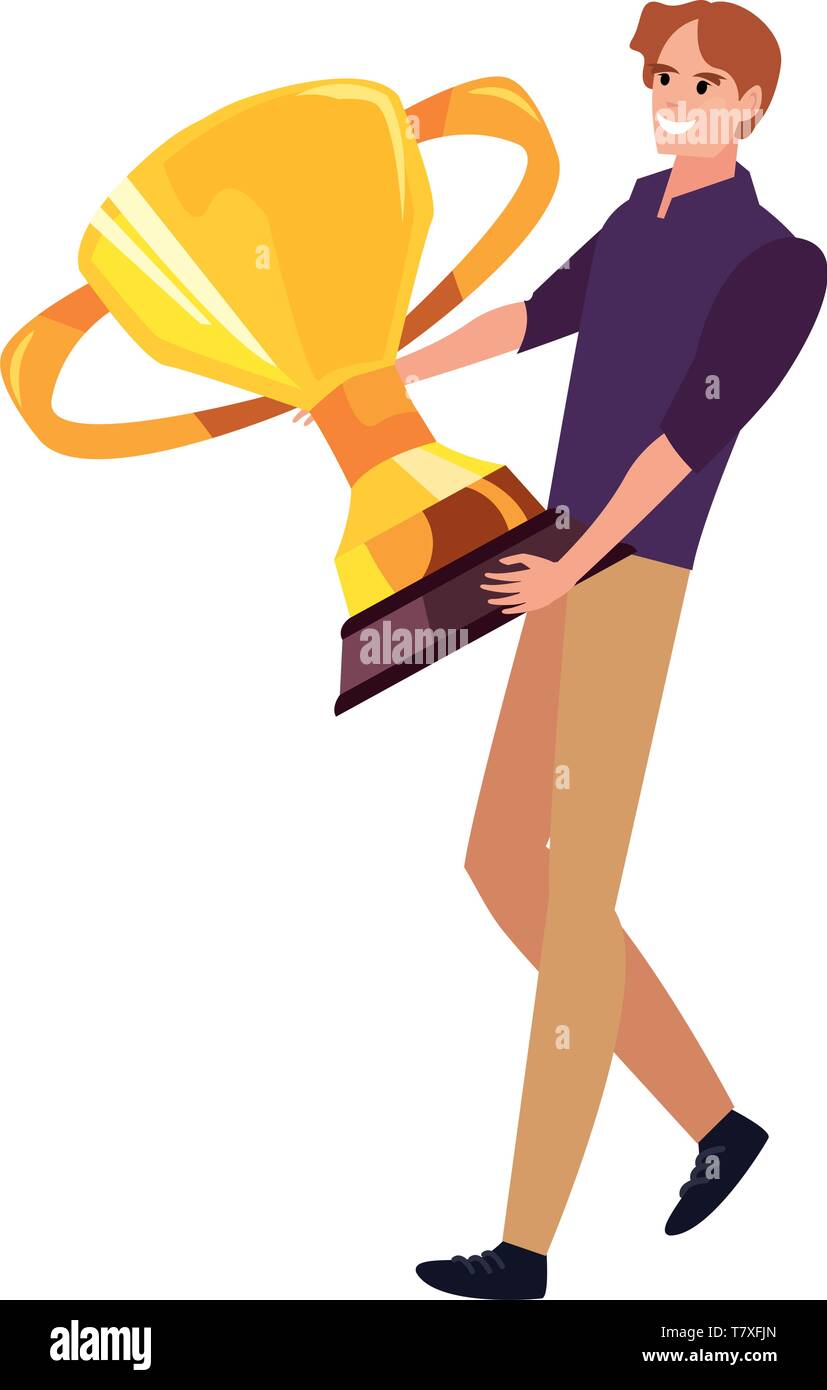 dad with award trophy happy fathers day vector illustration Stock Vector