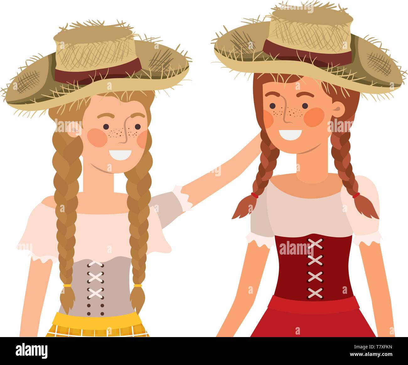 farmers women talking with straw hat Stock Vector Image & Art - Alamy
