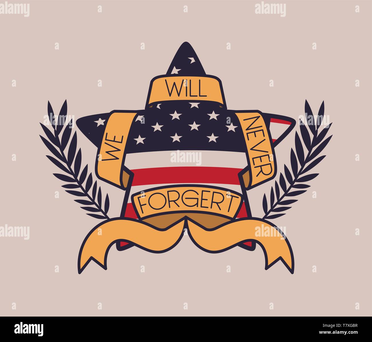 star with wreath and usa flag of memorial day emblem Stock Vector Image ...