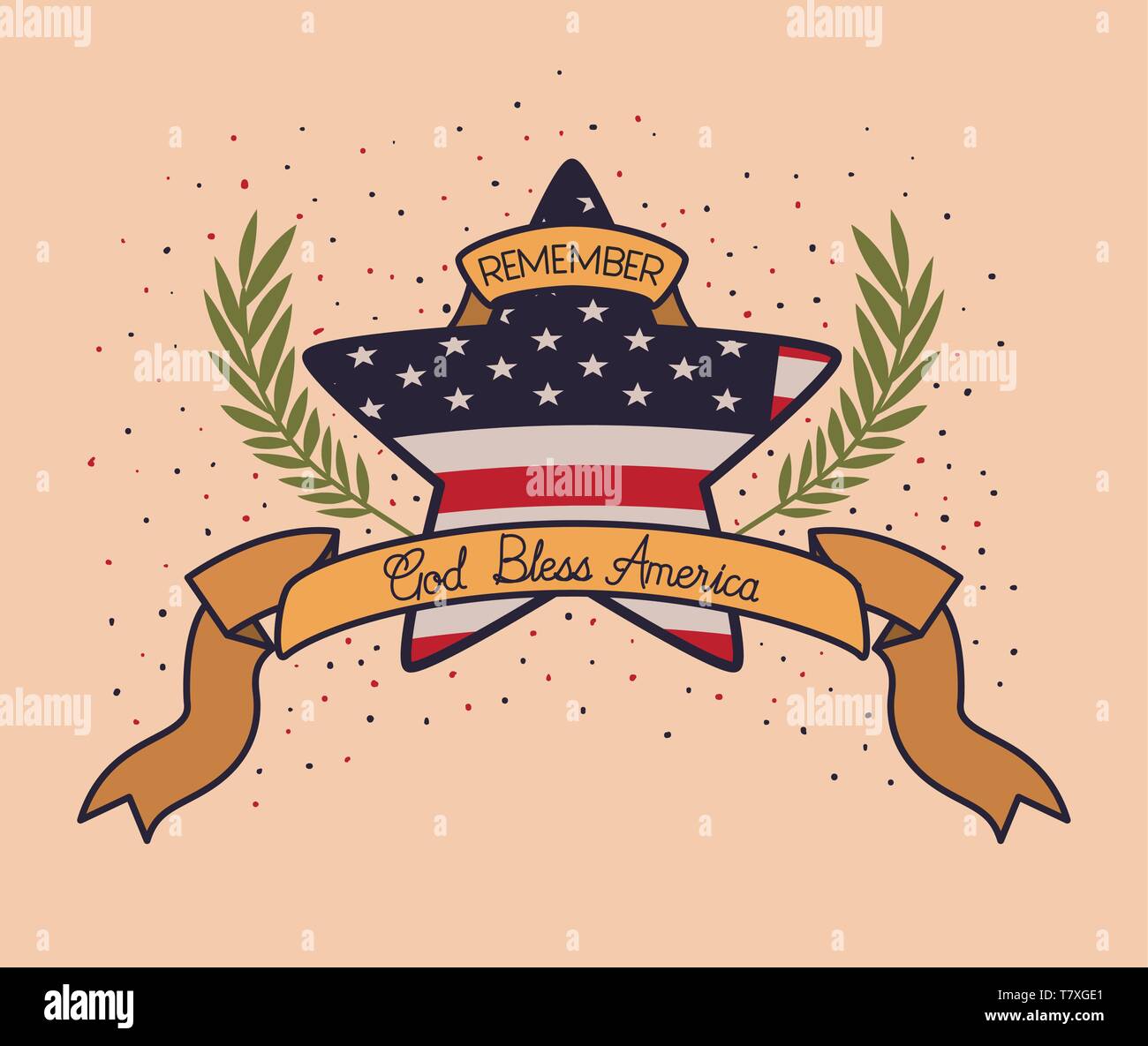 star with wreath and usa flag of memorial day emblem Stock Vector Image ...