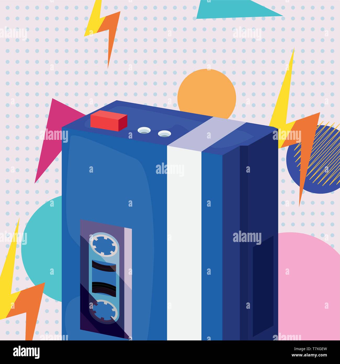 walkman portable music cassette retro 80s style vector illustration