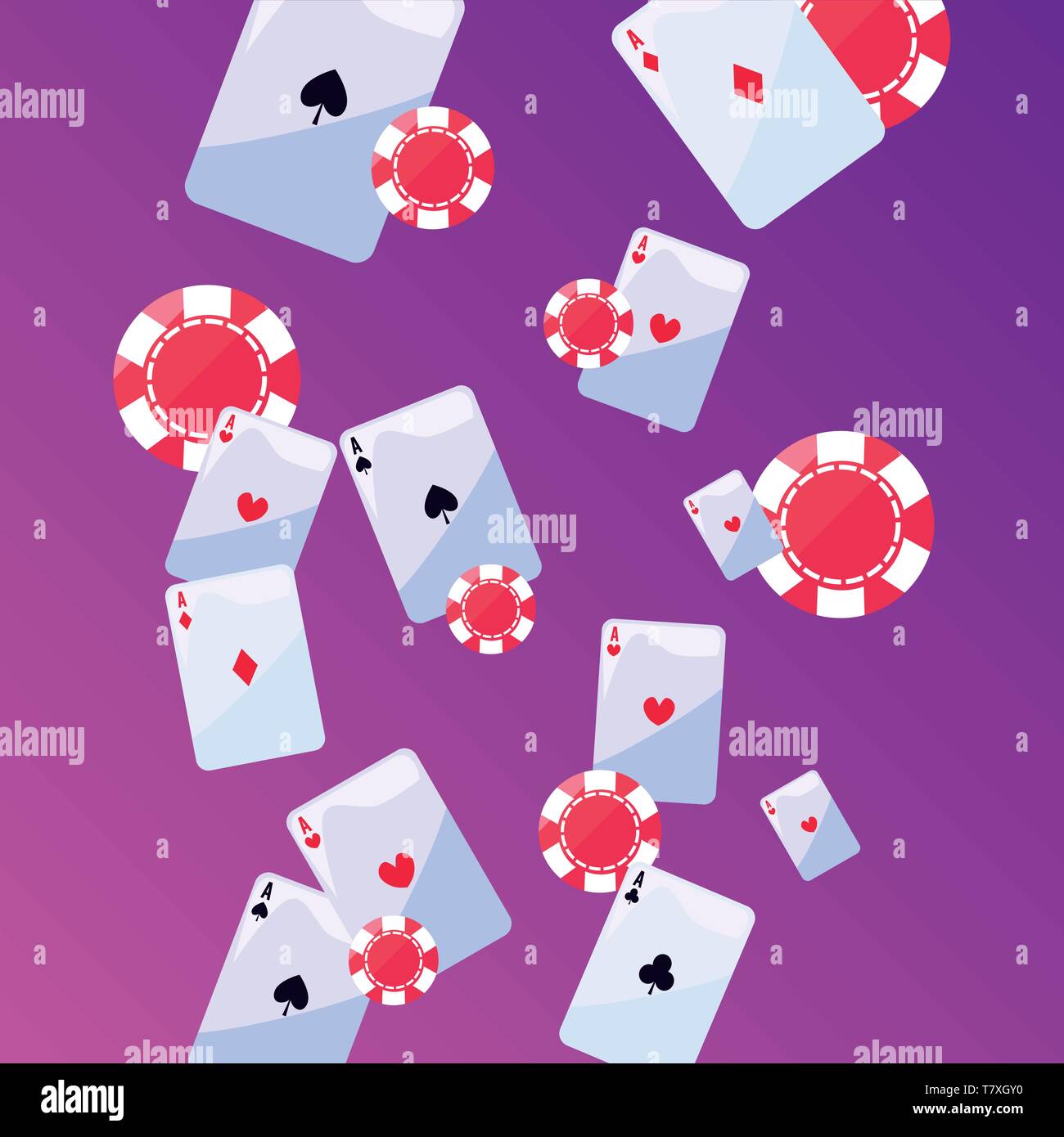 aces suit cards chips casino game bets vector illustration Stock Vector