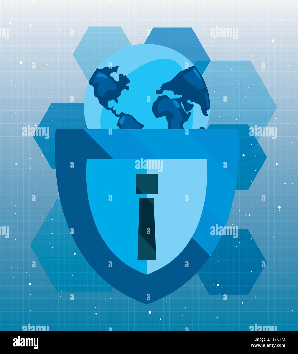 world shield warning cybersecurity data protection vector illustration ...