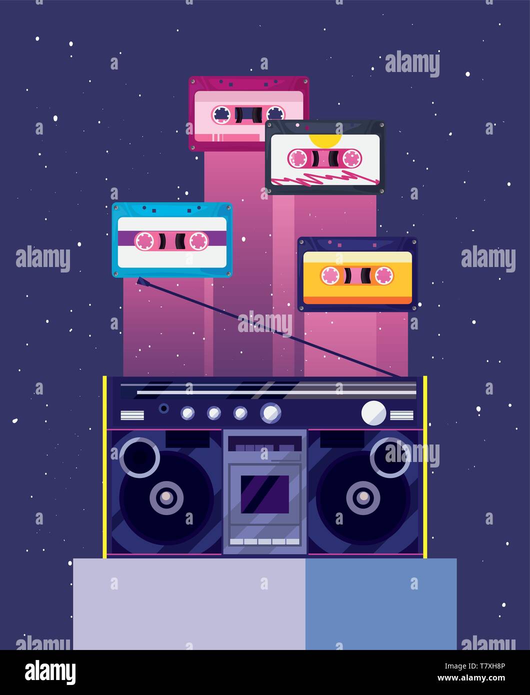 boombox stereo cassette tapes music retro 80s style vector illustration Stock Vector Image & Art