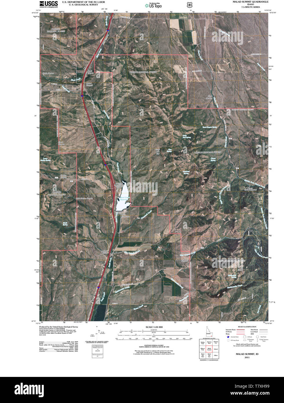 USGS TOPO Map Idaho ID Malad Summit 20110211 TM Restoration Stock Photo