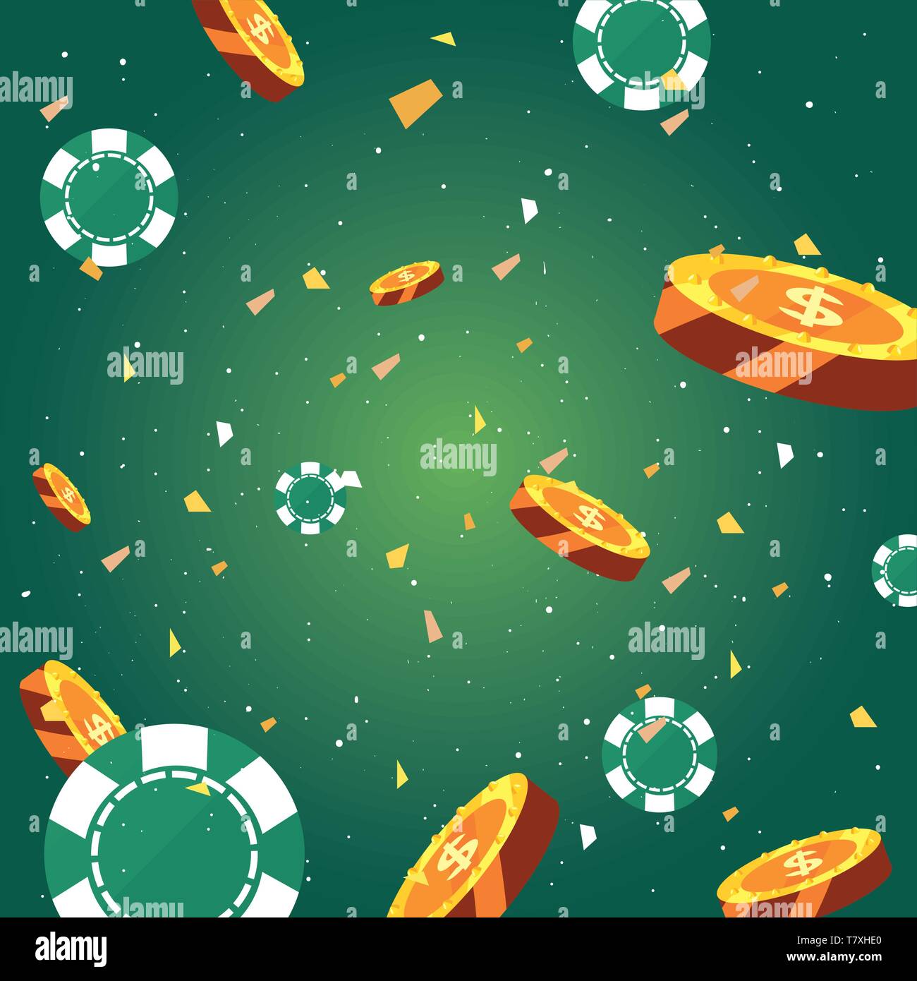 chips and coins money falling background casino game bets vector