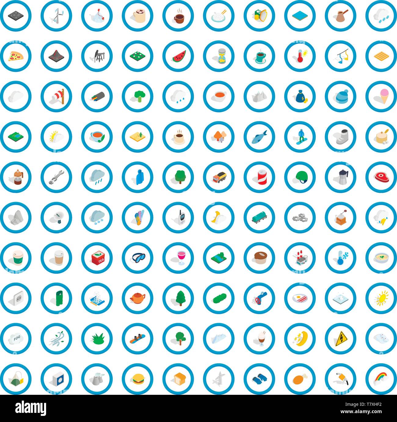 100 winter icons set, isometric 3d style Stock Vector