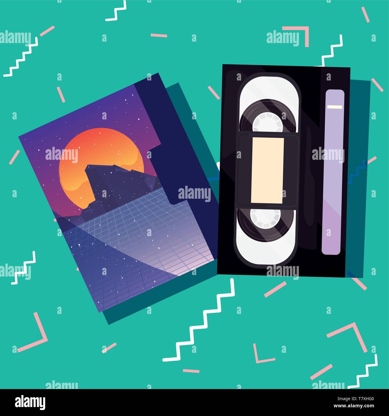 videotape beta box cover retro 80s style background memphis vector