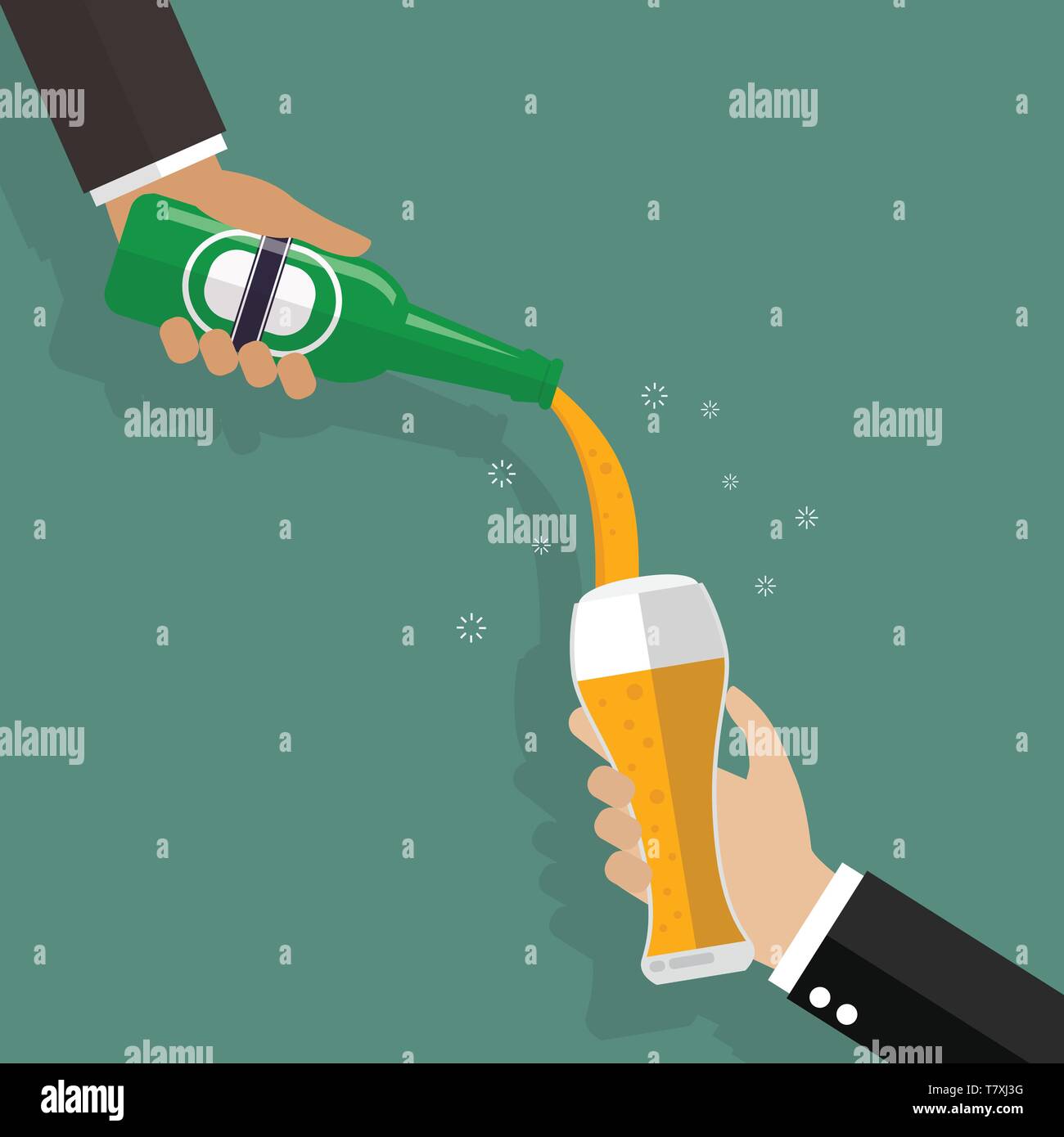 Man pouring beer on glass. Vector illustration Stock Vector