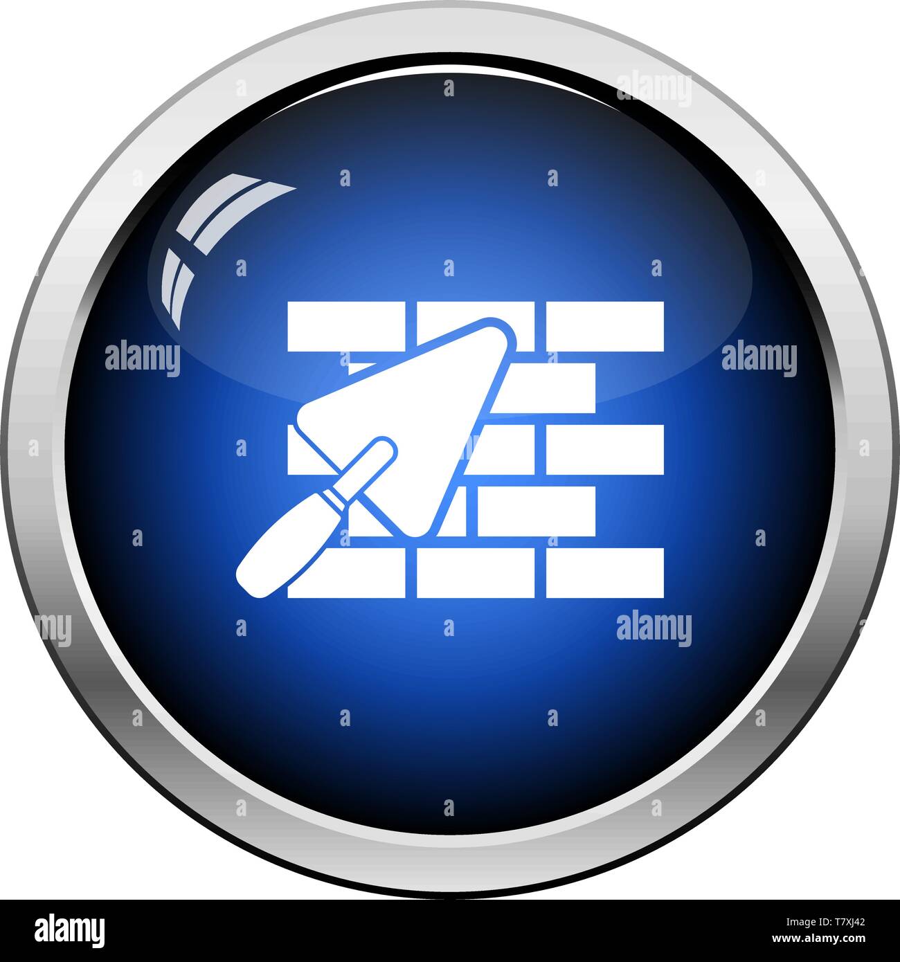 Icon Of Brick Wall With Trowel. Glossy Button Design. Vector ...