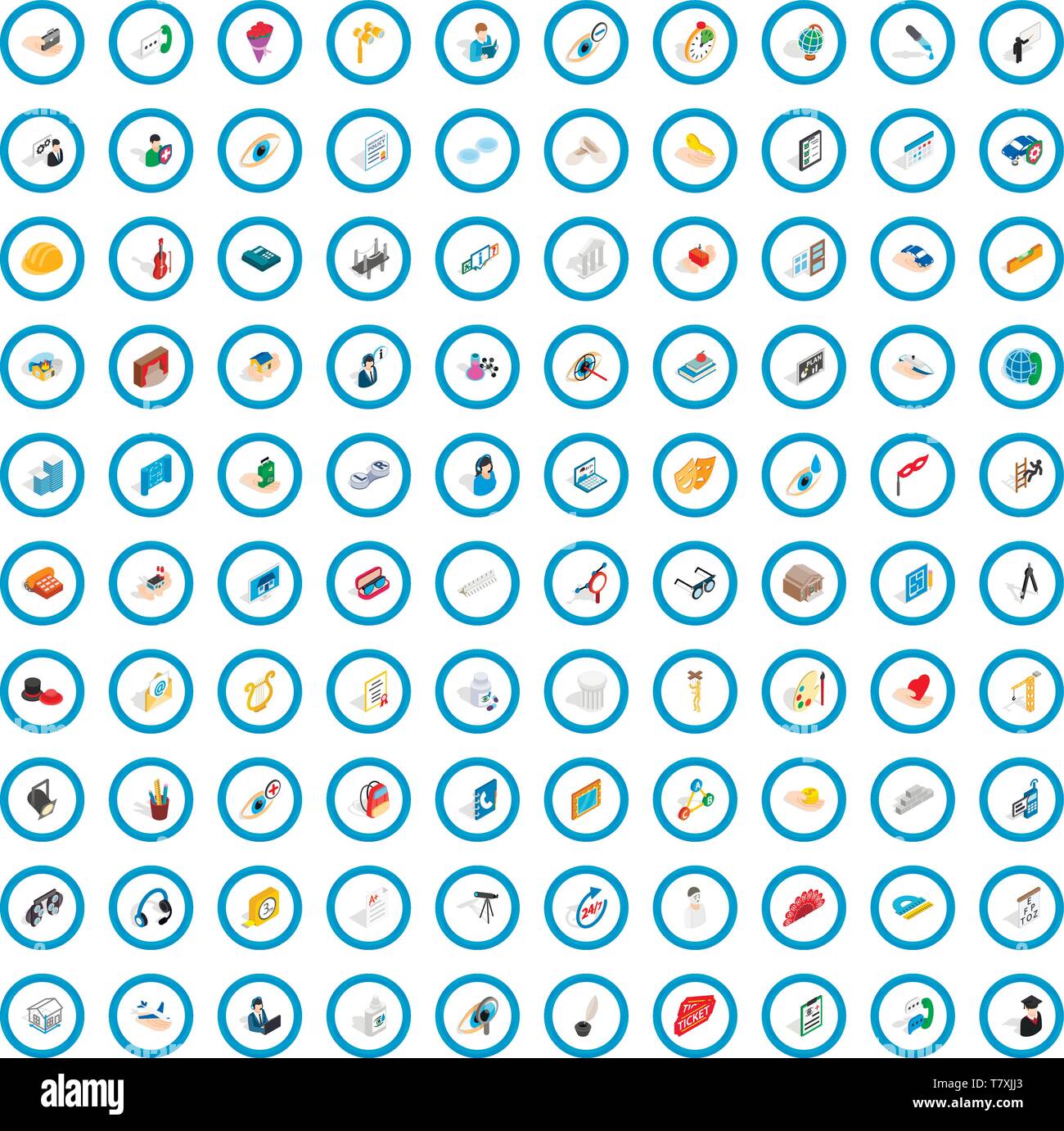 100 work icons set, isometric 3d style Stock Vector