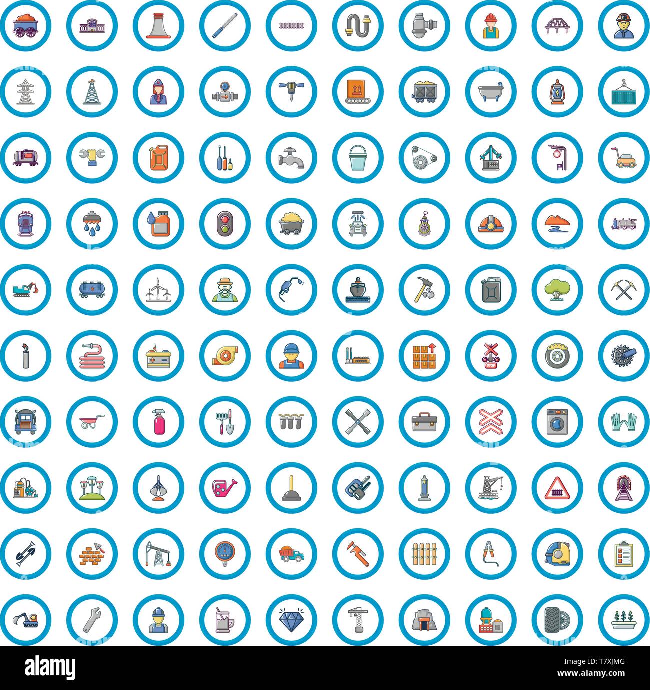 100 working icons set, cartoon style  Stock Vector