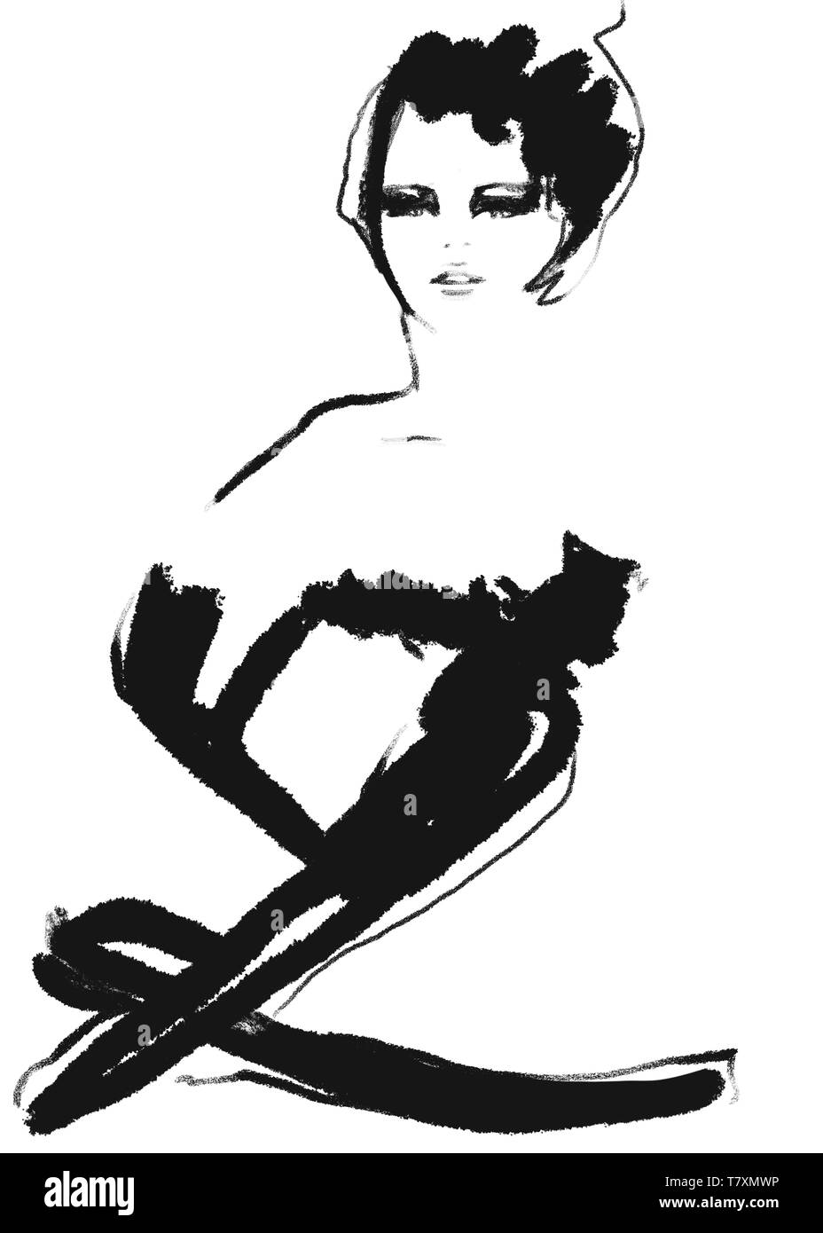 Fashion illustration black and white buy and print Stock Photo - Alamy