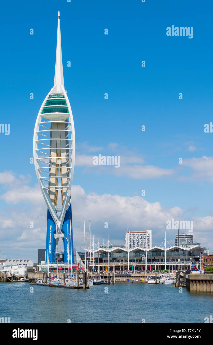 Portrait view of the Emirates Spinnaker Tower at Gunwharf Quays, Portsmouth, Hampshire, England, UK. Stock Photo