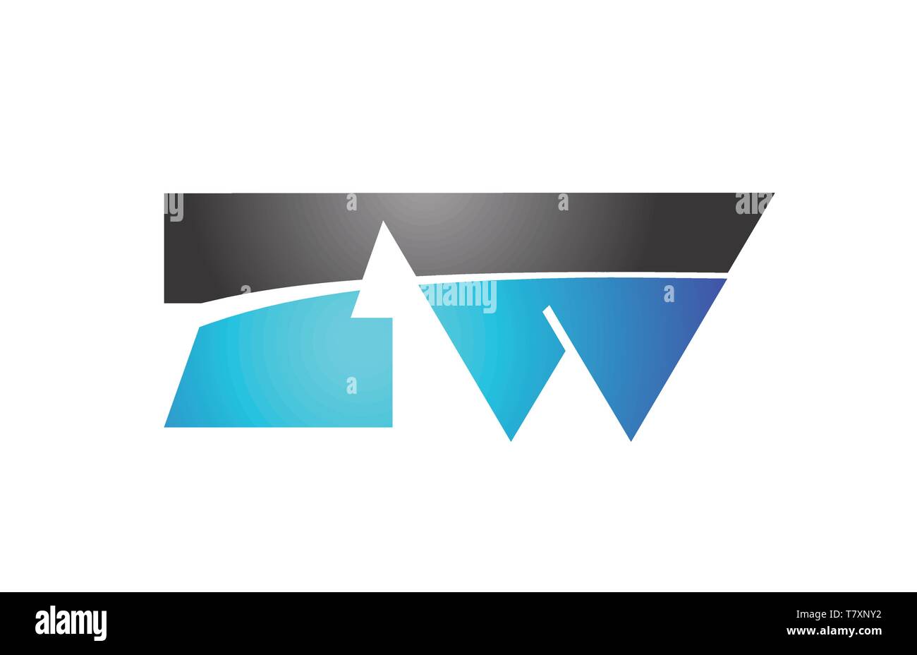 alphabet letter zw z w logo combination in blue and grey colors ...