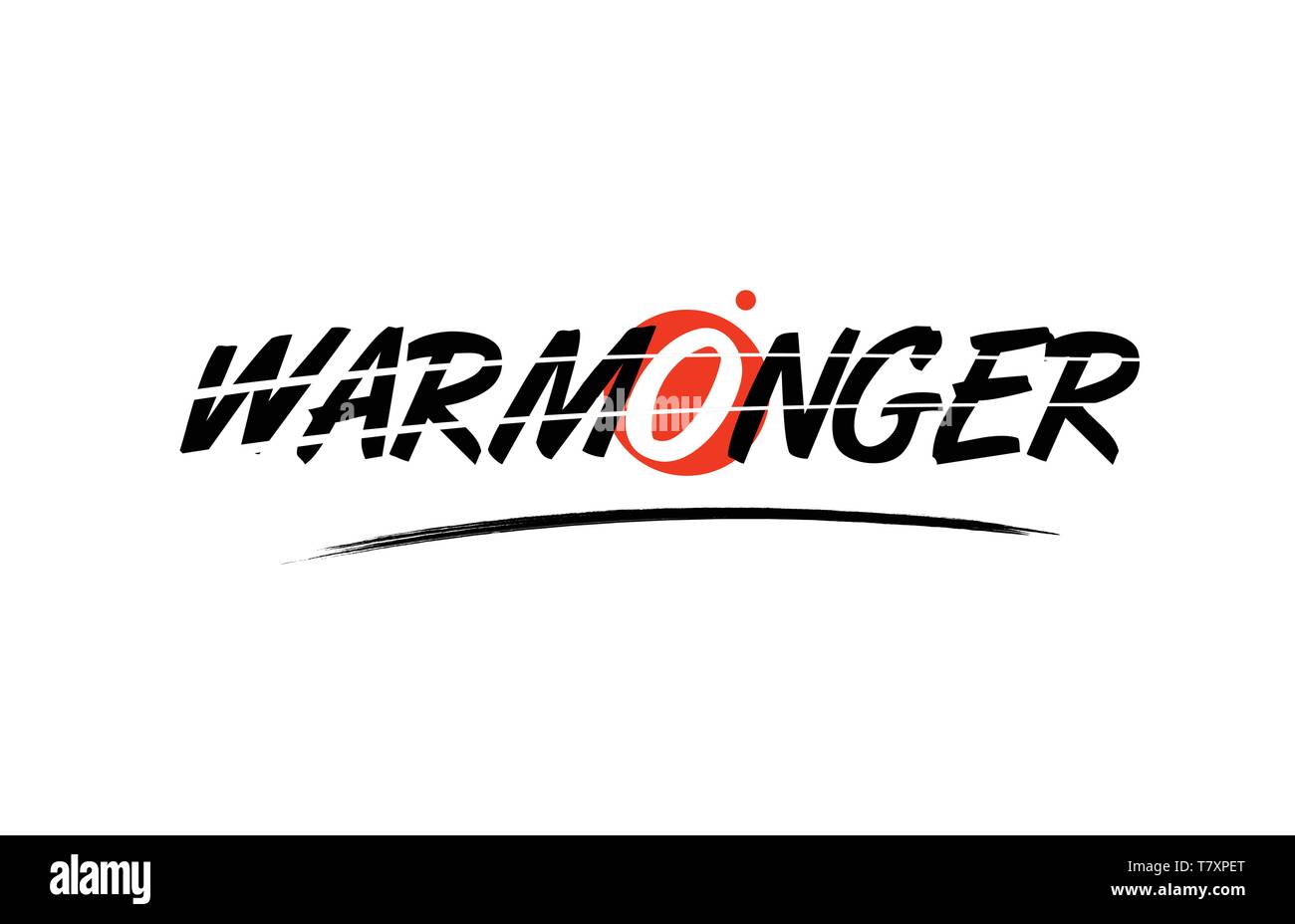 warmonger text word on white background with red circle suitable for card icon or typography logo design Stock Vector